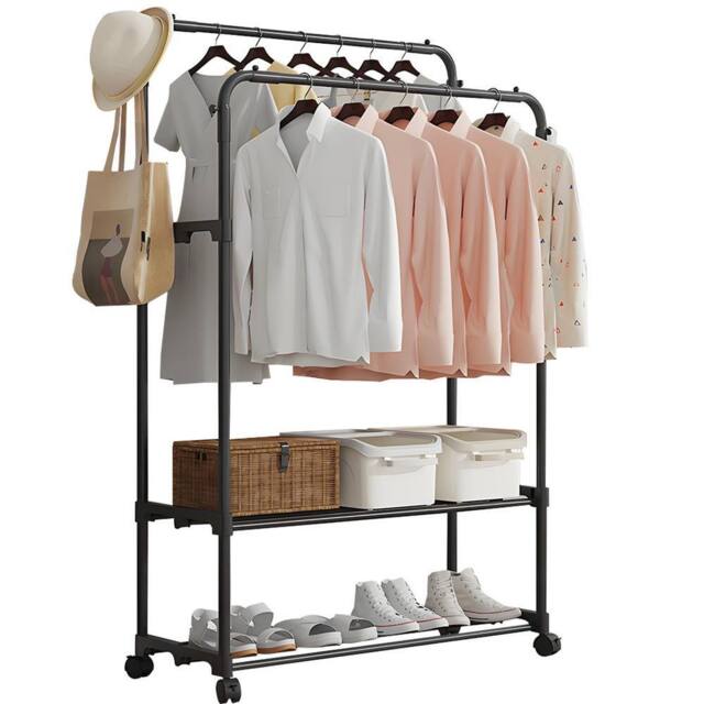 VOGREX Double Clothes Rail Heavy Duty Garment Display Shoes Storage in Black - image 1