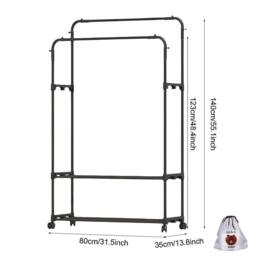 VOGREX Double Clothes Rail Heavy Duty Garment Display Shoes Storage in Black - thumbnail 2