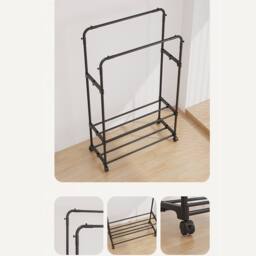 VOGREX Double Clothes Rail Heavy Duty Garment Display Shoes Storage in Black - thumbnail 4