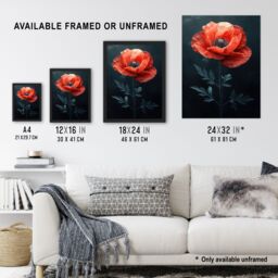 "Artery8 Wall Art Print Realistic Red Poppy Painting Dramatic & Bold Art Framed Poster in Black - Size: W12"" x H16""" - thumbnail 3