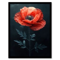 "Artery8 Wall Art Print Realistic Red Poppy Painting Dramatic & Bold Art Framed Poster in Black - Size: W12"" x H16""" - thumbnail 1
