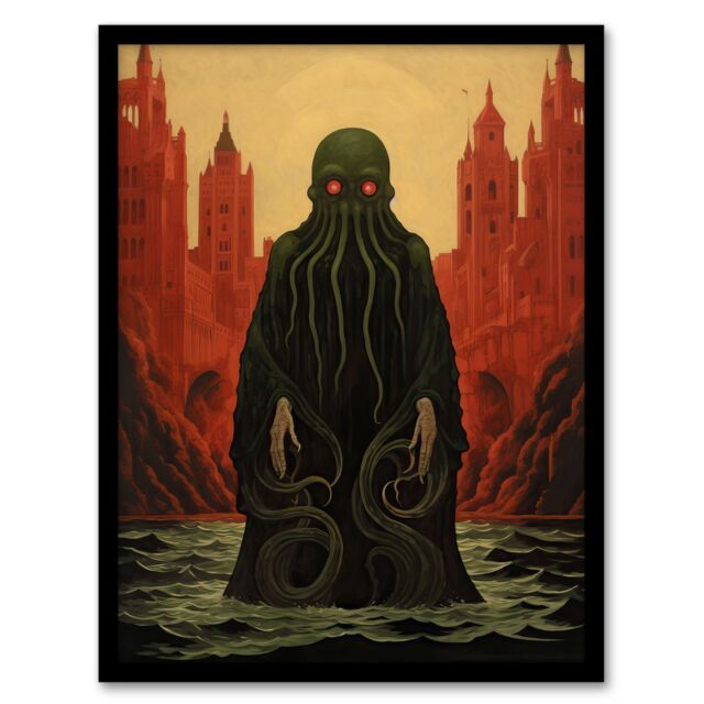 "Artery8 Cthulhu Awakens H.P. Lovecraft Mythos Arkham Horror Yog-Sothoth Artwork Painting Art Print Framed Poster Wall Decor - Size: W12"" x H16""" - image 1