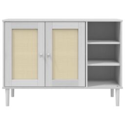 Berkfield Home Sideboard SENJA Rattan Look White 112x40x80cm Solid Wood Pine - Size: 112 x 40 x 80 cm - thumbnail 5