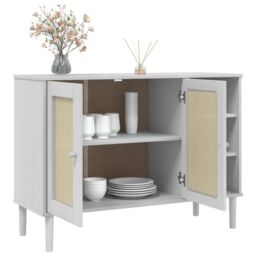 Berkfield Home Sideboard SENJA Rattan Look White 112x40x80cm Solid Wood Pine - Size: 112 x 40 x 80 cm - thumbnail 4