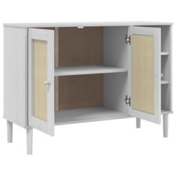 Berkfield Home Sideboard SENJA Rattan Look White 112x40x80cm Solid Wood Pine - Size: 112 x 40 x 80 cm - thumbnail 6