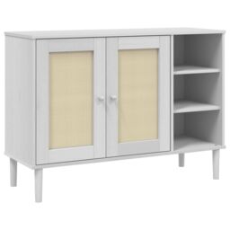 Berkfield Home Sideboard SENJA Rattan Look White 112x40x80cm Solid Wood Pine - Size: 112 x 40 x 80 cm - thumbnail 2