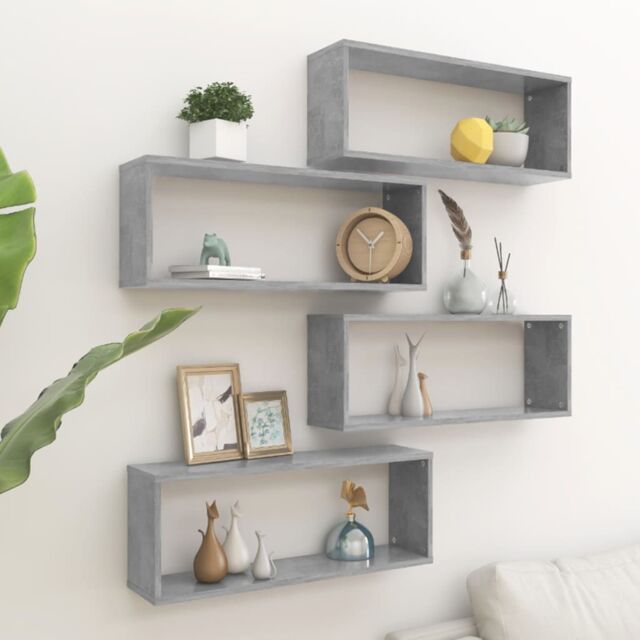 Berkfield Home Wall Cube Shelf 4 pcs Concrete Grey 60x15x23 cm Engineered Wood - Size: 60 x 15 x 23 cm - image 1