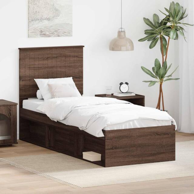Berkfield Home Bed Frame with Headboard Brown Oak 75 x 190 cm Solid Pine Wood - image 1
