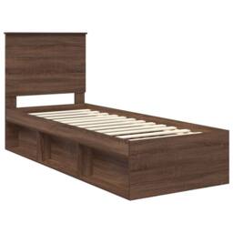Berkfield Home Bed Frame with Headboard Brown Oak 75 x 190 cm Solid Pine Wood - thumbnail 4