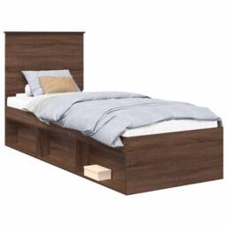 Berkfield Home Bed Frame with Headboard Brown Oak 75 x 190 cm Solid Pine Wood - thumbnail 2