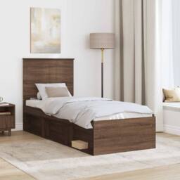 Berkfield Home Bed Frame with Headboard Brown Oak 75 x 190 cm Solid Pine Wood - thumbnail 3