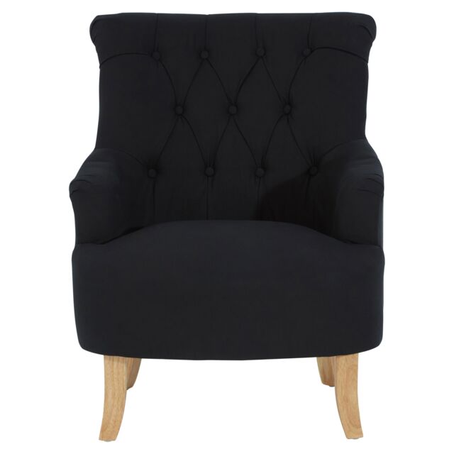 Orsina High Tufted Back Black Cotton Armchair, Striking Black Upholstered Mid Century Armchair For Livingroom - image 1