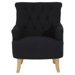 Orsina High Tufted Back Black Cotton Armchair, Striking Black Upholstered Mid Century Armchair For Livingroom