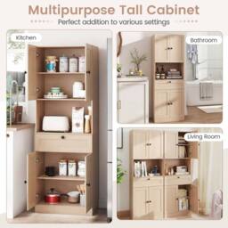 Costway 171.5 CM Tall Bathroom Cabinet Freestanding Storage Cabinet in Beige - thumbnail 6