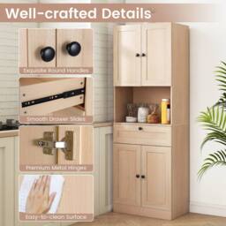 Costway 171.5 CM Tall Bathroom Cabinet Freestanding Storage Cabinet in Beige - thumbnail 8
