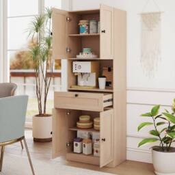 Costway 171.5 CM Tall Bathroom Cabinet Freestanding Storage Cabinet in Beige - thumbnail 4