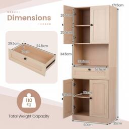 Costway 171.5 CM Tall Bathroom Cabinet Freestanding Storage Cabinet in Beige - thumbnail 2