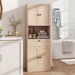 Costway 171.5 CM Tall Bathroom Cabinet Freestanding Storage Cabinet in Beige - thumbnail 5