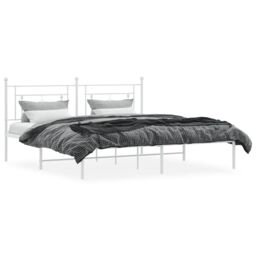 Berkfield Home Metal Bed Frame without Mattress with Headboard White 183x213cm - Size: 183x213 cm - thumbnail 3
