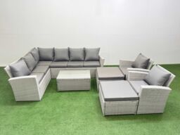 Fimous 10 Seater Garden Outdoor PE Rattan Furniture Set with 2 Big Footstools 2 Chair Light Grey Mixed - thumbnail 2
