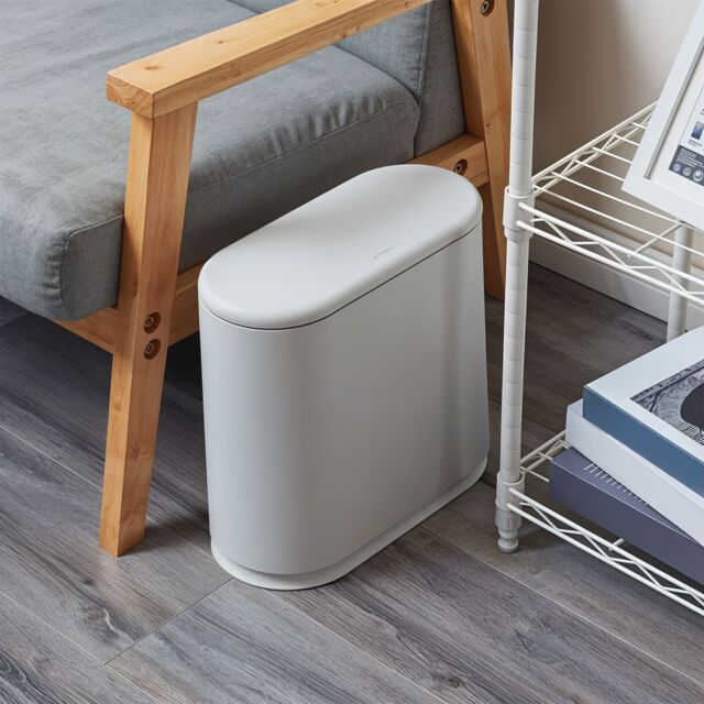 Living and Home 10L Narrow Trash Bin with Press Top Lid, Inner Bucket in Grey - image 1
