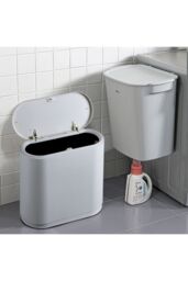 Living and Home 10L Narrow Trash Bin with Press Top Lid, Inner Bucket in Grey - thumbnail 2