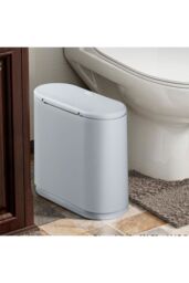 Living and Home 10L Narrow Trash Bin with Press Top Lid, Inner Bucket in Grey - thumbnail 4
