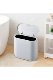 Living and Home 10L Narrow Trash Bin with Press Top Lid, Inner Bucket in Grey - thumbnail 5