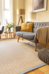 Kukoon Natural Golden Beige Jute Micro Woven Herringbone Pattern Cotton Border Area Rug in Grey - Size: 160 cm x 230 cm