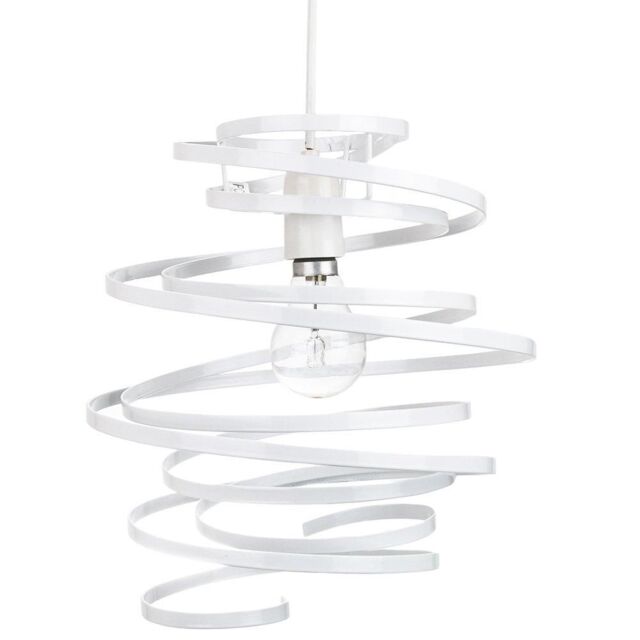 Happy Homewares Gloss Metal Double Ribbon Spiral Swirl Ceiling Light Pendant in White - image 1