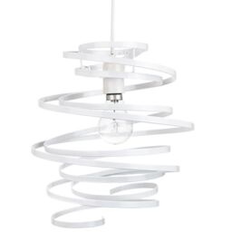 Happy Homewares Gloss Metal Double Ribbon Spiral Swirl Ceiling Light Pendant in White - thumbnail 1