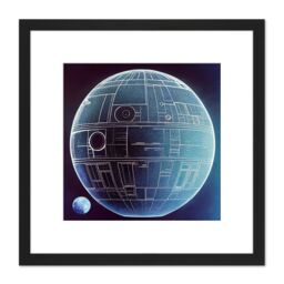 Artery8 Death Star Space Station Design Exterior Blueprint Blue Illustration Square Wooden Framed Wall Art Print Picture 8X8 Inch in Black - thumbnail 1