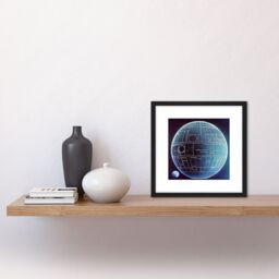 Artery8 Death Star Space Station Design Exterior Blueprint Blue Illustration Square Wooden Framed Wall Art Print Picture 8X8 Inch in Black - thumbnail 2