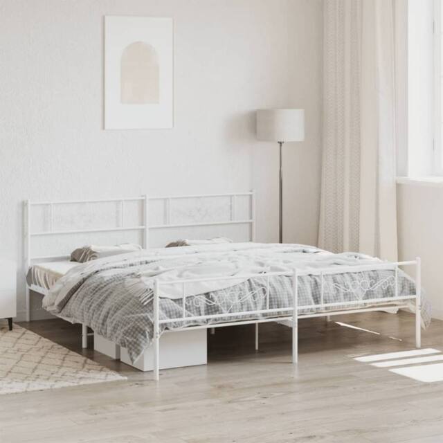 Berkfield Home Metal Bed Frame with Headboard & Footboard White 193x203 cm - image 1