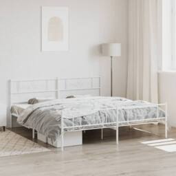 Berkfield Home Metal Bed Frame with Headboard & Footboard White 193x203 cm - thumbnail 1