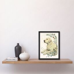 Artery8 Labrador Retriever Dog Lying in Field Modern Linocut Illustration Artwork Framed Wall Art Print A4 in Black - thumbnail 2
