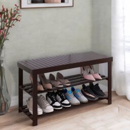 FURNOS Bamboo 3 Tier Shoe Storage Bench For Hallway in Dark Brown - thumbnail 2