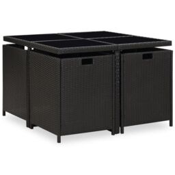 Berkfield Home 9 Piece Outdoor Dining Set with Cushions Poly Rattan Black - thumbnail 5
