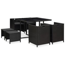 Berkfield Home 9 Piece Outdoor Dining Set with Cushions Poly Rattan Black - thumbnail 4