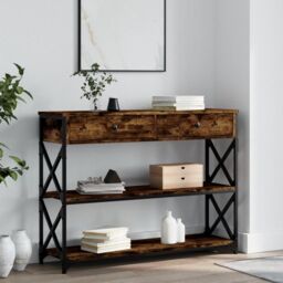 Berkfield Home Console Table Smoked Oak 100x28x75 cm Engineered Wood in Brown - Size: 100 x 28 x 75 cm - thumbnail 1