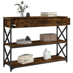 Berkfield Home Console Table Smoked Oak 100x28x75 cm Engineered Wood in Brown - Size: 100 x 28 x 75 cm - thumbnail 4