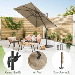 Christow Aluminium Cantilever Parasol Garden Patio Hanging Tilt Umbrella 2.5m in Brown - thumbnail 3