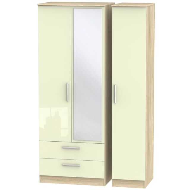 Ready Assembled 2 U Trent Triple Mirror Wardrobe with 2 Drawers (Ready Assembled) in Cream