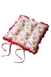 Homescapes Reversible Red Frilled Cushion Seat Pad with Ties Owls - Size: 40 cm x 40 cm - thumbnail 1