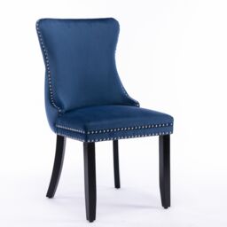 HomeTouch Sierra Set of 4 Luxe Velvet Dining Chairs Tufted Kitchen Chairs with High Wing Back & Oak Wood Legs in Blue - Size: 4 Pack - thumbnail 7