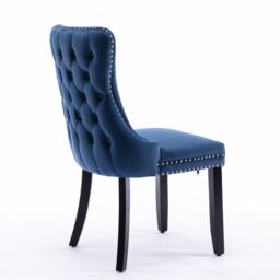 HomeTouch Sierra Set of 4 Luxe Velvet Dining Chairs Tufted Kitchen Chairs with High Wing Back & Oak Wood Legs in Blue - Size: 4 Pack - thumbnail 9