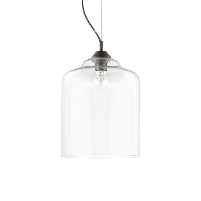 Netlighting Bistro 1 Light Dome Ceiling Pendant Black Clear Blown Glass Square E27 - image 1