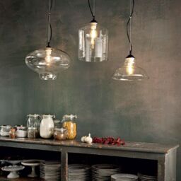 Netlighting Bistro 1 Light Dome Ceiling Pendant Black Clear Blown Glass Square E27 - thumbnail 2