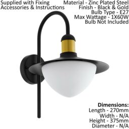 Loops 2 PACK IP44 Outdoor Wall Light Black & Gold Modern Fisherman Lamp 60W E27 - thumbnail 2