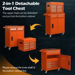 Gymax 5-Drawer Rolling Tool Chest High Capacity Tool Storage Cabinet-Orange in Orange - thumbnail 5